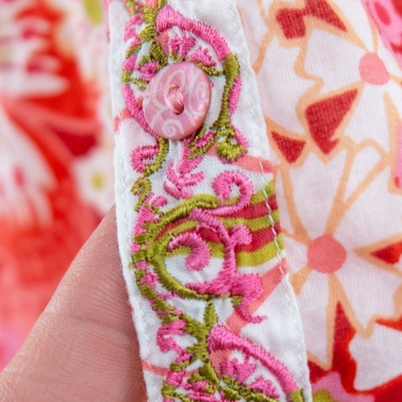 Robert Graham bold  print blouse with Pink, red & green flowers embroidery | S - Picture 8 of 8